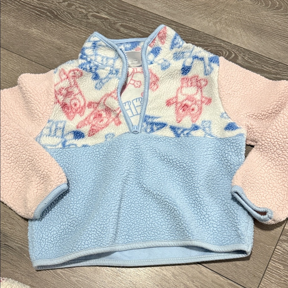 Kids Sherpa Half-Zip Pullover Hoodie in Light Blue & Pink